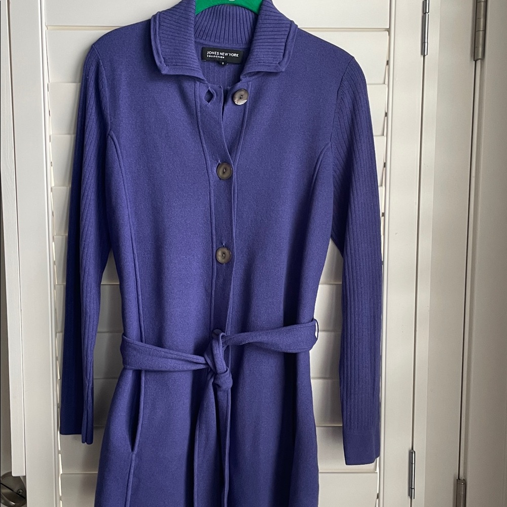 VINTAGE Jones New York Purple Knit Tunic Cardigan Sweater EUC